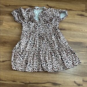 JODIFL Pink and Brown Leopard Print Tiered Mini Dress